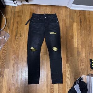 Black And Yellow MX1 Amiri Jeans with Yellow Patches